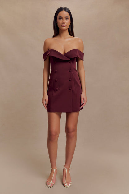 Mini-robe tailleur à épaules dénudées Noelle - Brun-rouge