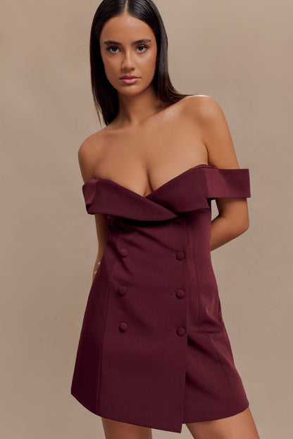 Mini-robe tailleur à épaules dénudées Noelle - Brun-rouge