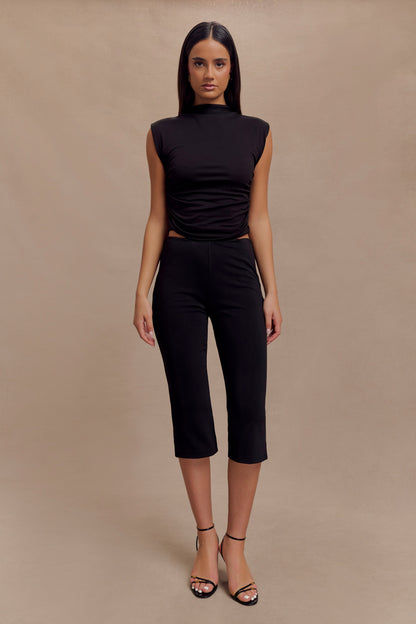 Pantalon Capri en Crêpe à Empiècements - Noir