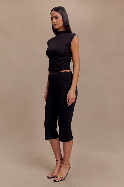 Pantalon Capri en Crêpe à Empiècements - Noir