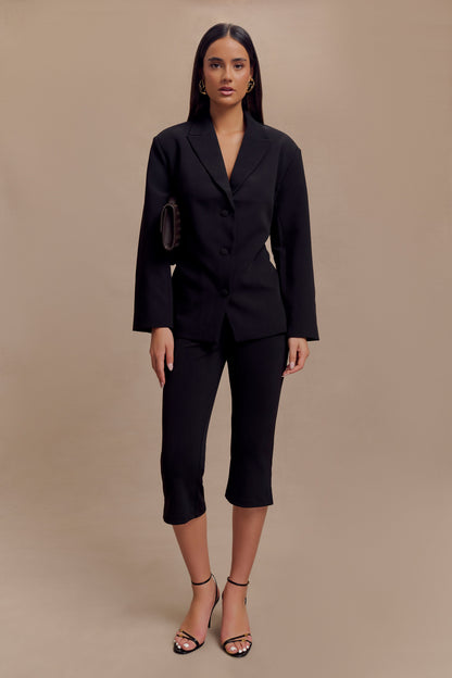 Pantalon Capri en Crêpe à Empiècements - Noir