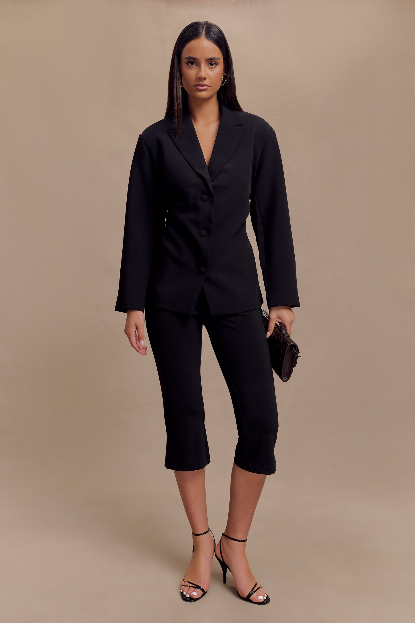 Pantalon Capri en Crêpe à Empiècements - Noir