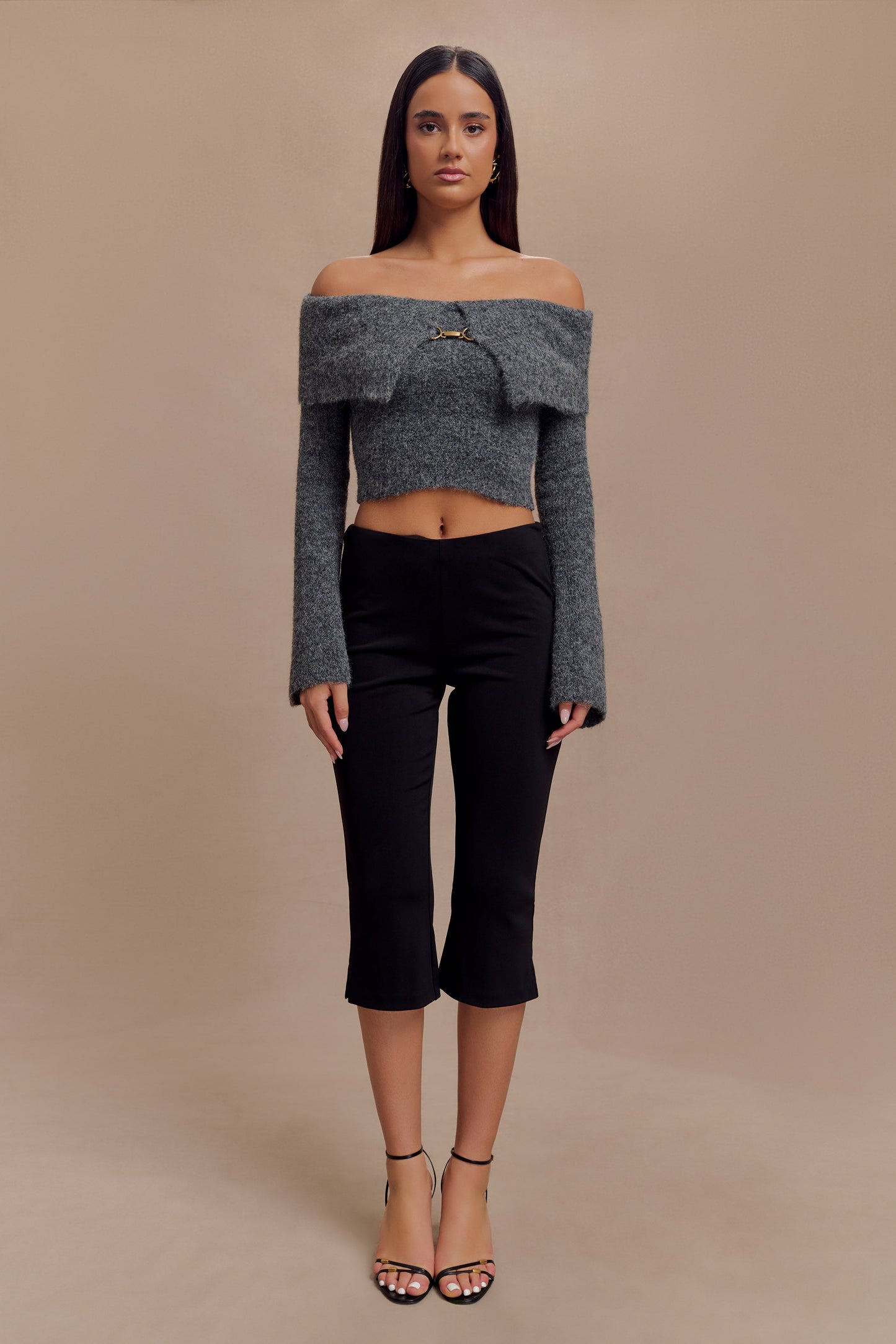 Pantalon Capri en Crêpe à Empiècements - Noir