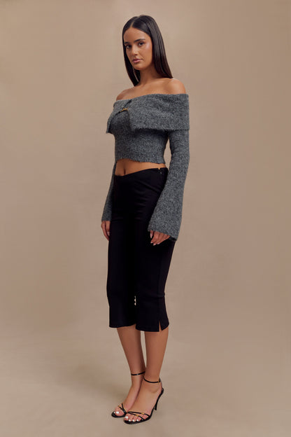 Top en tricot doux à épaules dénudées Baxter - Gris anthracite