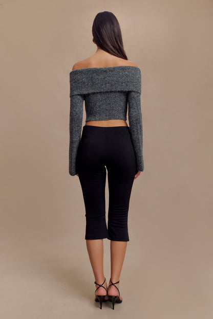 Top en tricot doux à épaules dénudées Baxter - Gris anthracite