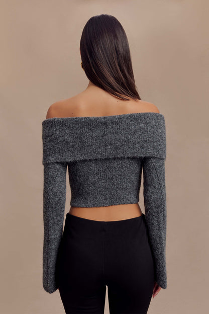 Top en tricot doux à épaules dénudées Baxter - Gris anthracite