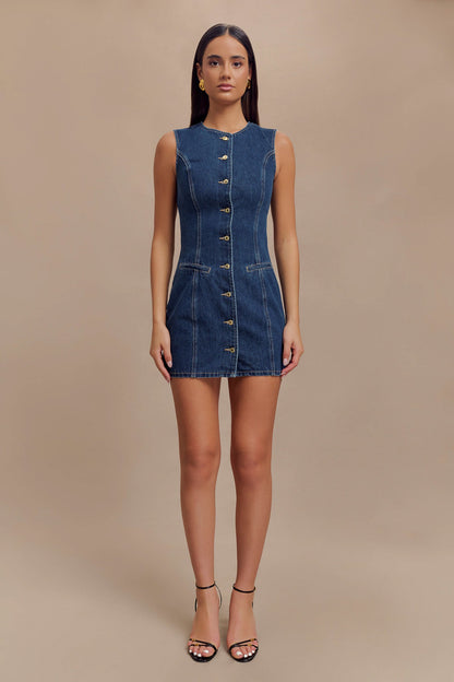 Mini-robe en jean à boutons Jane - Bleu foncé