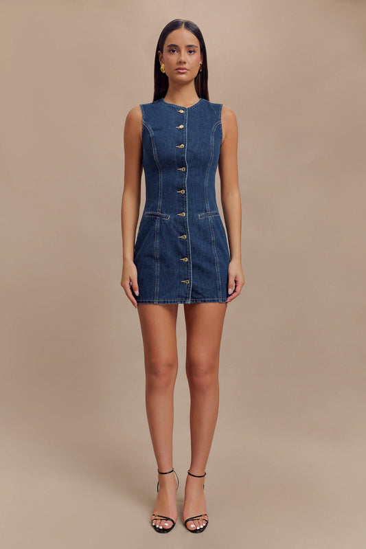 Mini-robe en jean à boutons Jane - Bleu foncé
