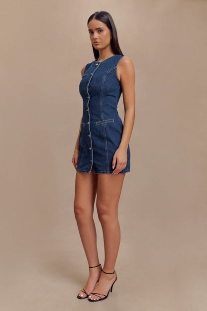 Mini-robe en jean à boutons Jane - Bleu foncé