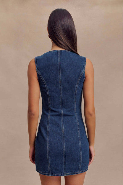 Mini-robe en jean à boutons Jane - Bleu foncé