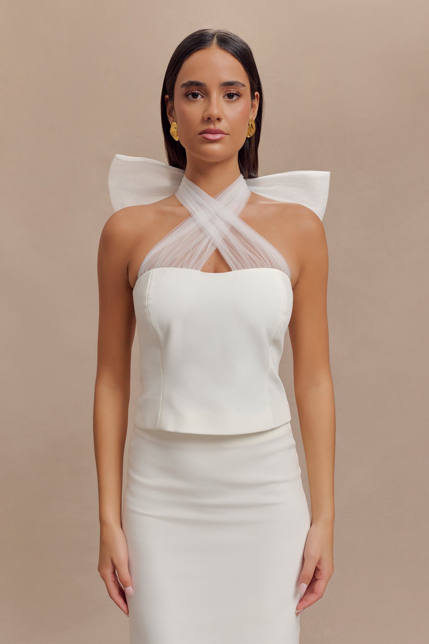 Top Maryam en tulle avec nœud - Blanc