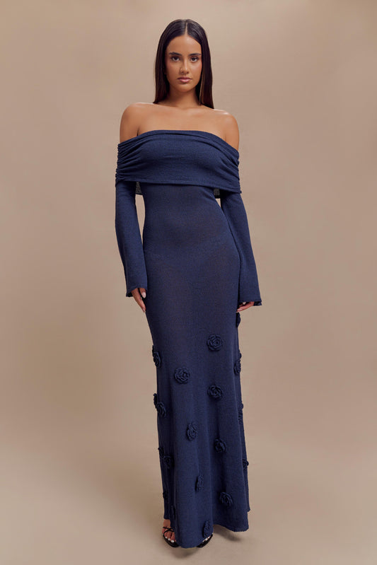 Robe Maxi en Tricot à Manches Décolletées Kiki - Rose - Bleu Marine