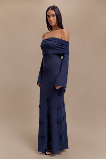Robe Maxi en Tricot à Manches Décolletées Kiki - Rose - Bleu Marine