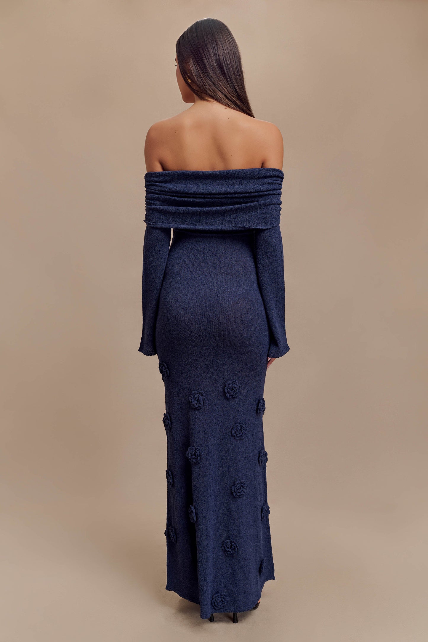 Robe Maxi en Tricot à Manches Décolletées Kiki - Rose - Bleu Marine