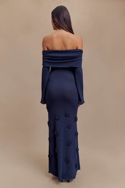 Robe Maxi en Tricot à Manches Décolletées Kiki - Rose - Bleu Marine