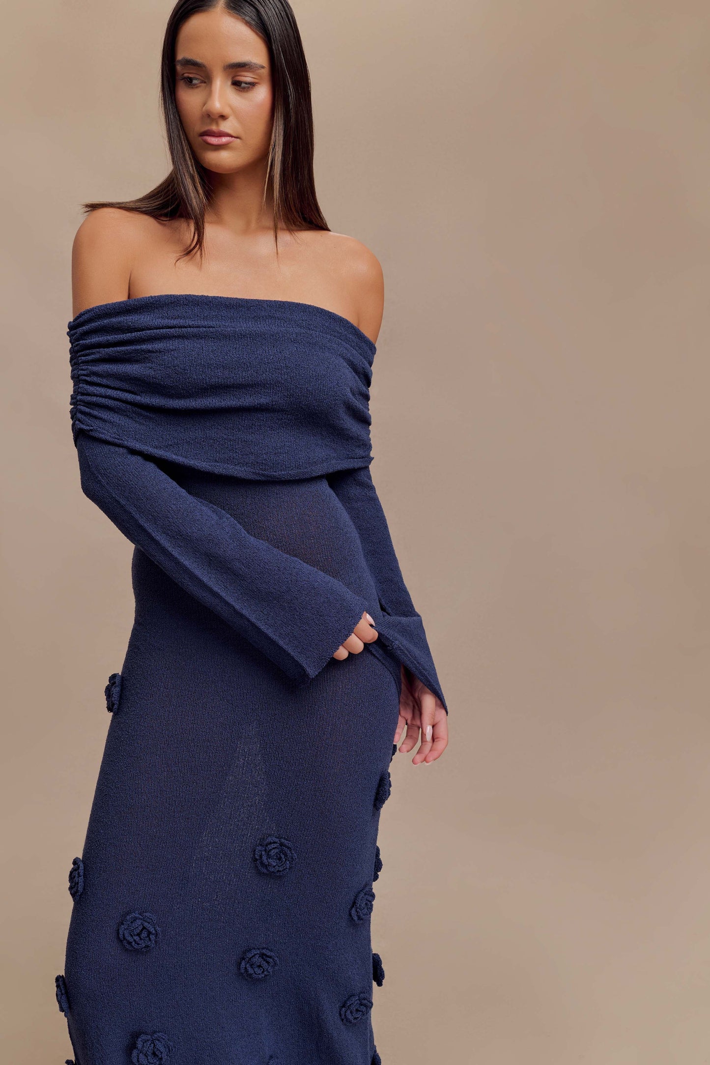 Robe Maxi en Tricot à Manches Décolletées Kiki - Rose - Bleu Marine