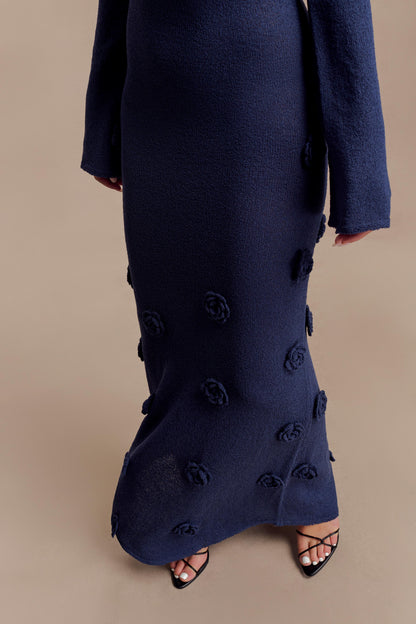 Robe Maxi en Tricot à Manches Décolletées Kiki - Rose - Bleu Marine