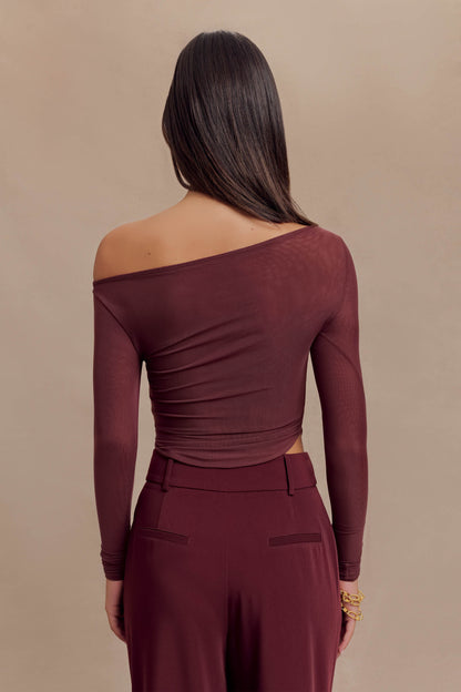 Colette Haut en Maille à Col Rond - Brun-Rouge