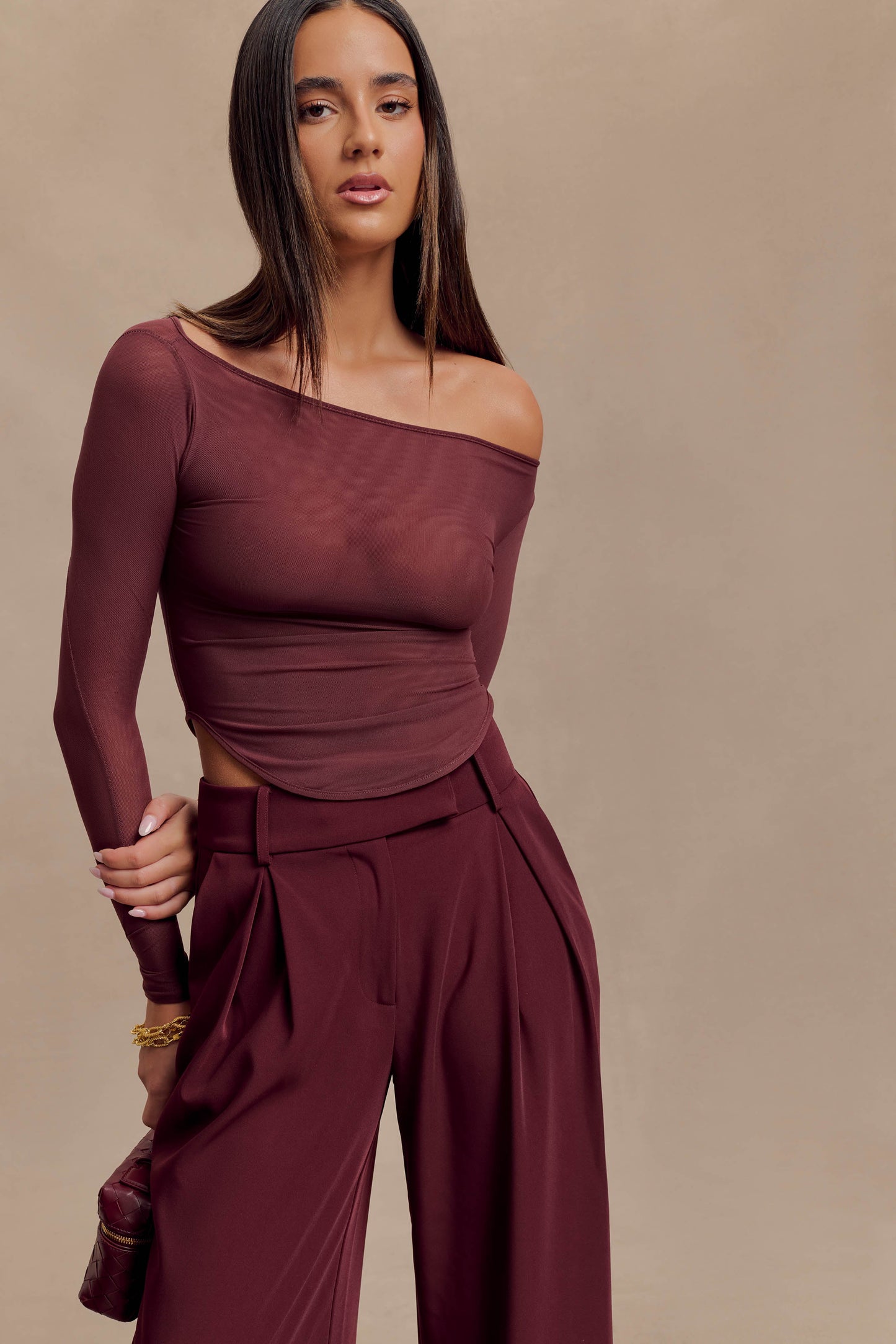 Colette Haut en Maille à Col Rond - Brun-Rouge