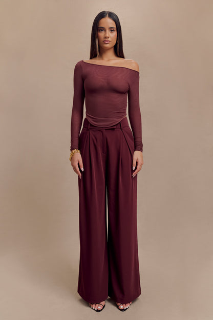 Colette Haut en Maille à Col Rond - Brun-Rouge