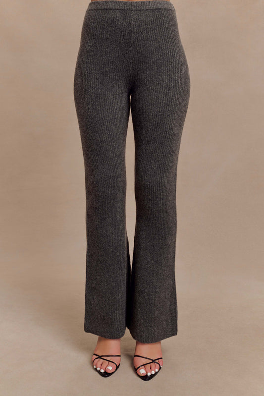 Pantalon en Tricot à Coupe Droite Shyann - Gris Anthracite Mélangé