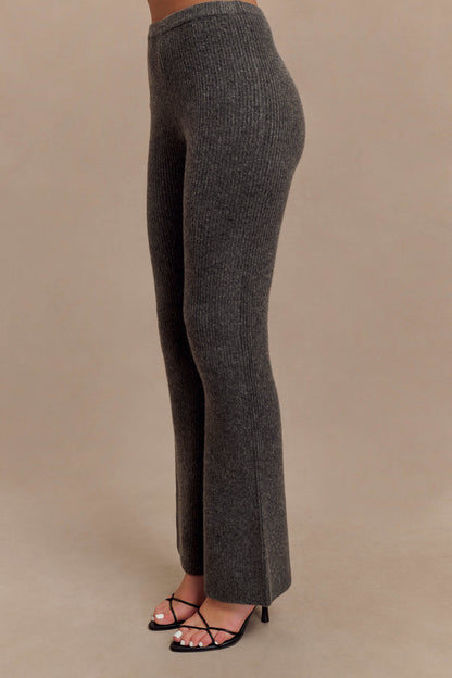 Pantalon en Tricot à Coupe Droite Shyann - Gris Anthracite Mélangé