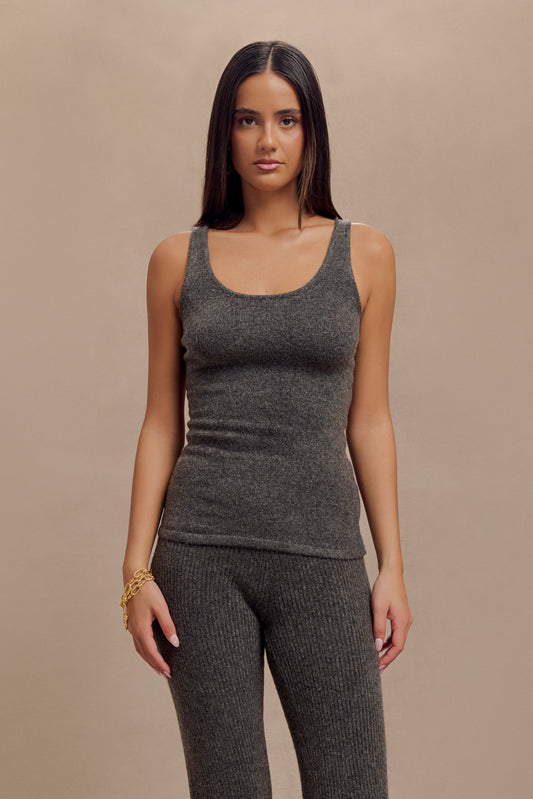 Top en tricot long et sans manches Shyann - Gris anthracite chiné