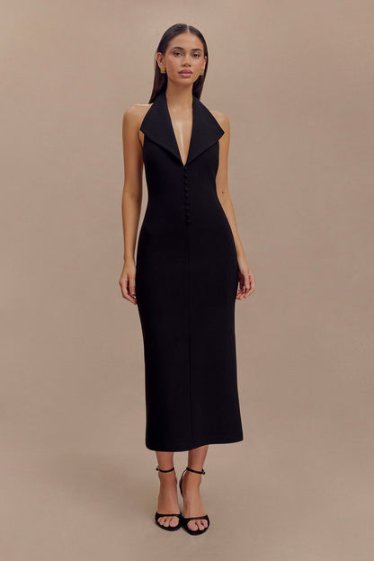 Robe midi en crêpe à col halter Annita - Noir