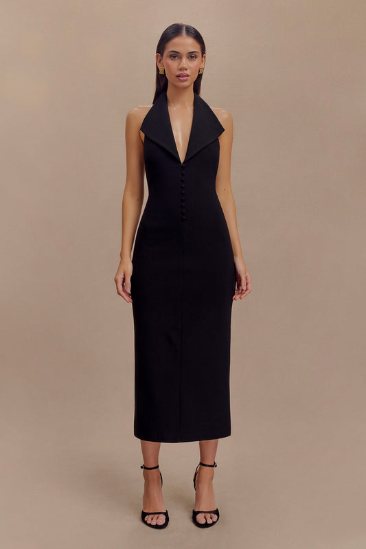 Robe midi en crêpe à col halter Annita - Noir