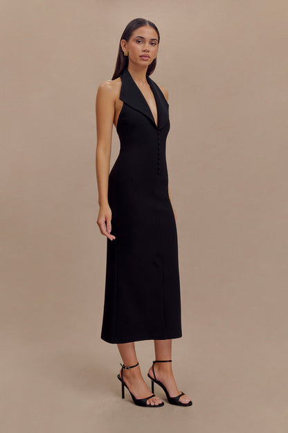 Robe midi en crêpe à col halter Annita - Noir