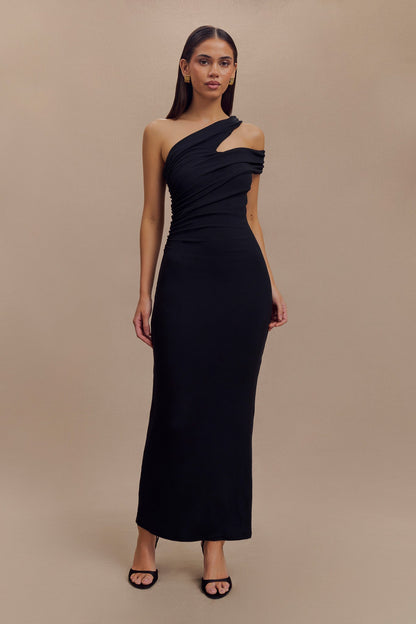 Robe midi en modal à une épaule dénudée Anastasia - Noir