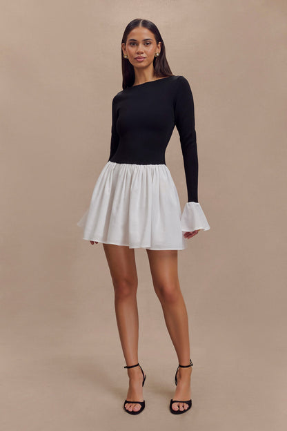 Mini-robe en tricot et lin Sansa - Noir et blanc