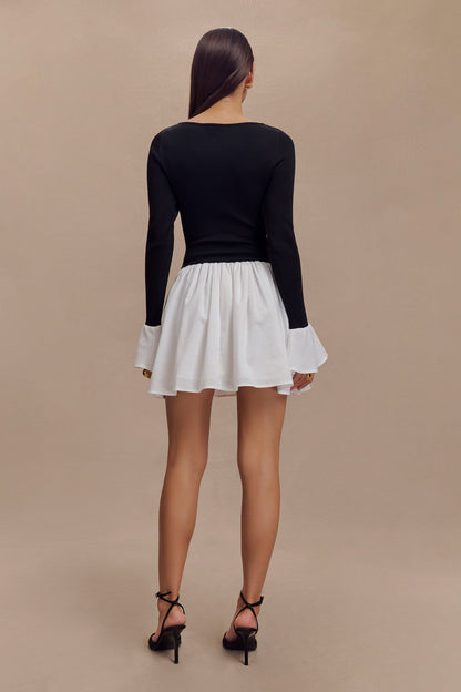 Mini-robe en tricot et lin Sansa - Noir et blanc