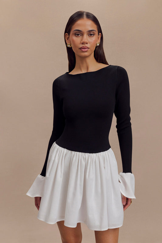 Mini-robe en tricot et lin Sansa - Noir et blanc