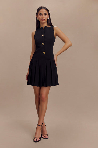 Robe mini plissée sans manches Mackenzie - Noir