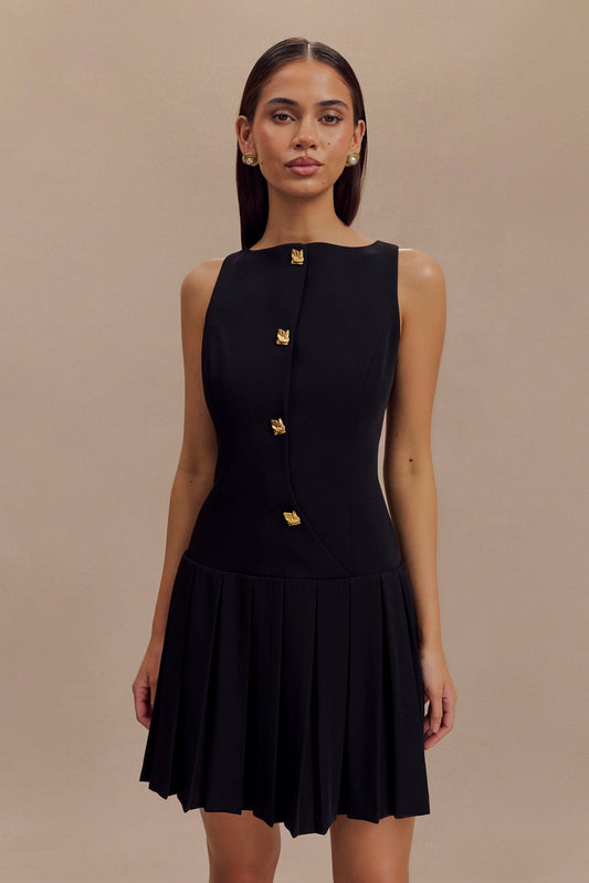 Robe mini plissée sans manches Mackenzie - Noir