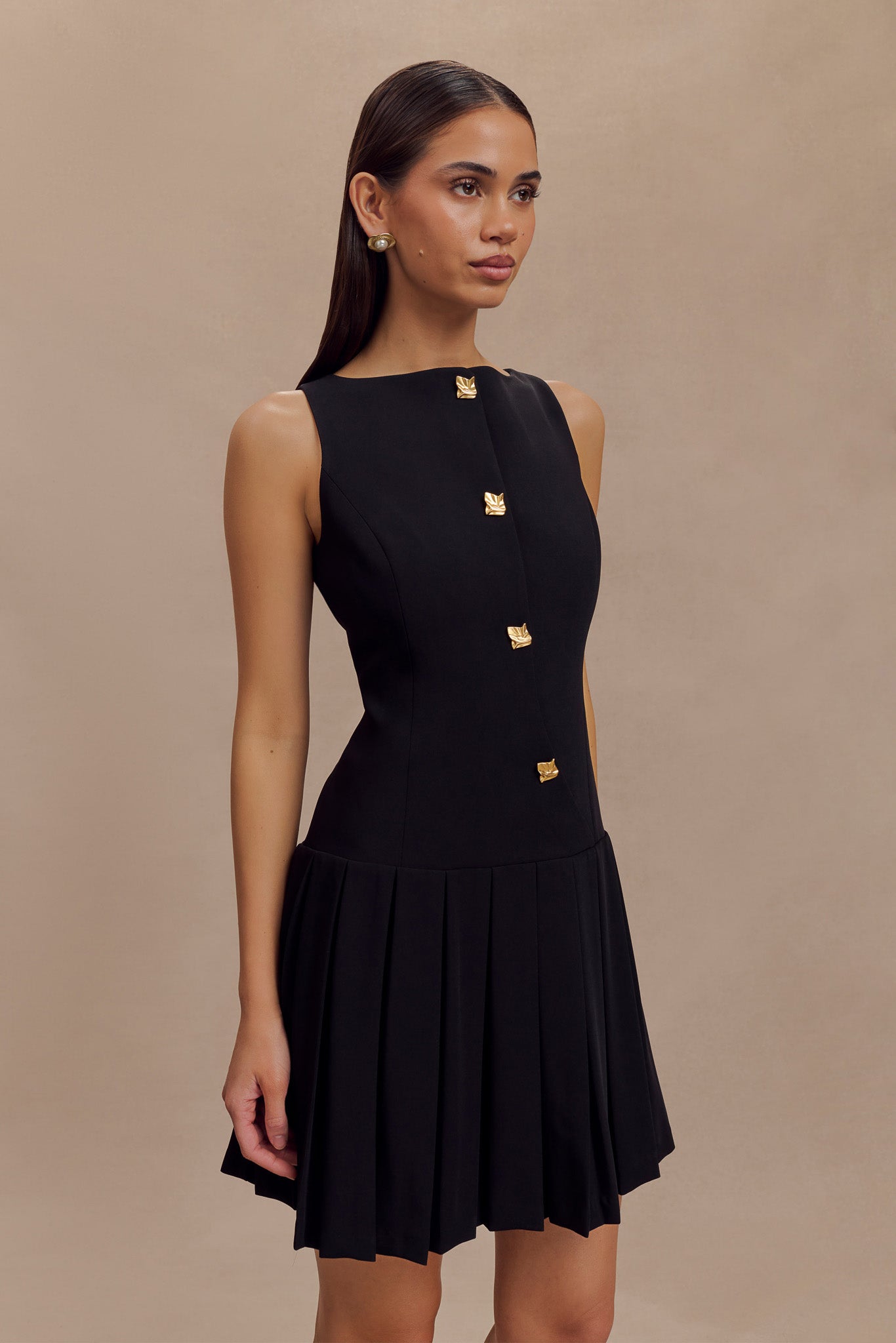 Robe mini plissée sans manches Mackenzie - Noir