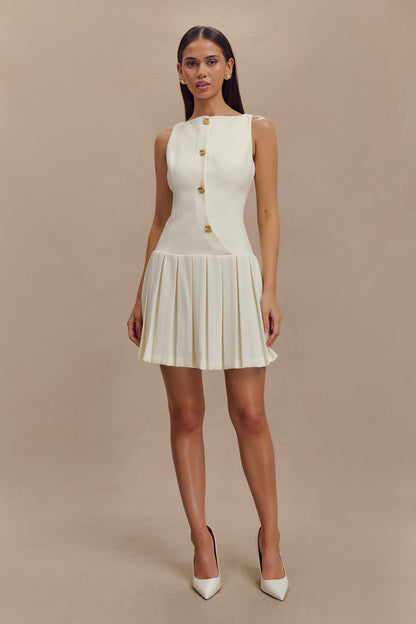 Robe mini plissée sans manches Mackenzie - Ivoire