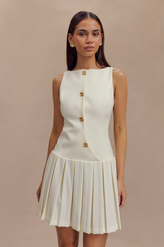 Robe mini plissée sans manches Mackenzie - Ivoire