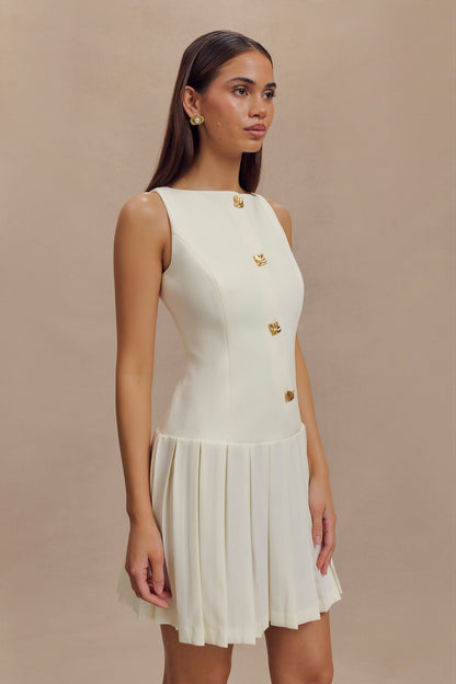Robe mini plissée sans manches Mackenzie - Ivoire