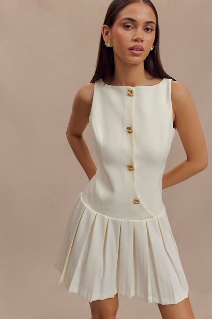 Robe mini plissée sans manches Mackenzie - Ivoire