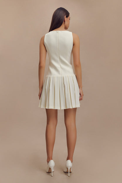 Robe mini plissée sans manches Mackenzie - Ivoire