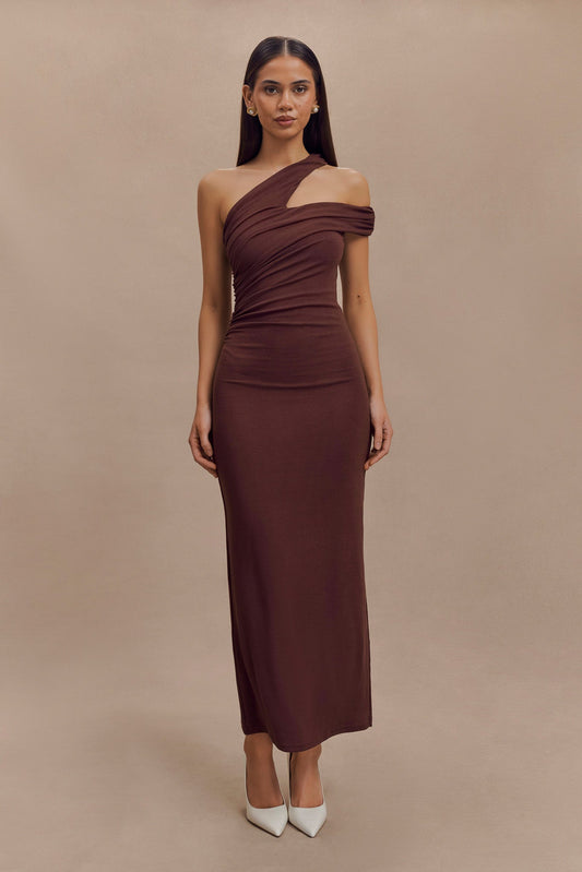 Robe midi en modal à une épaule Anastasia - Brun-rouge