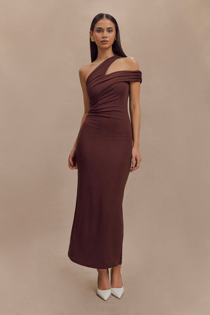 Robe midi en modal à une épaule Anastasia - Brun-rouge