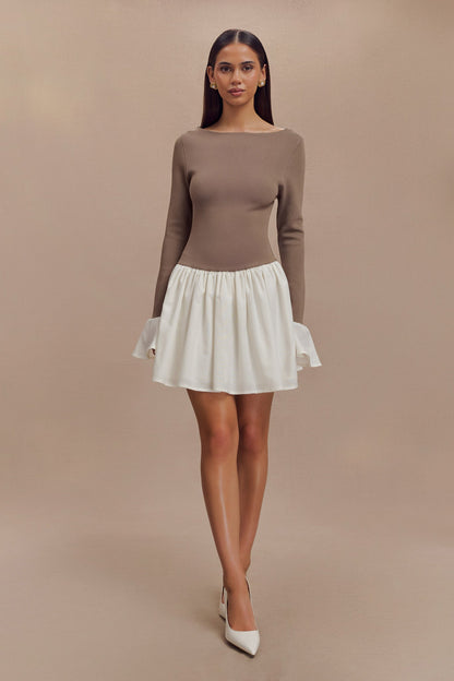 Mini-robe en lin et tricot Sansa - Gris fumé et ivoire