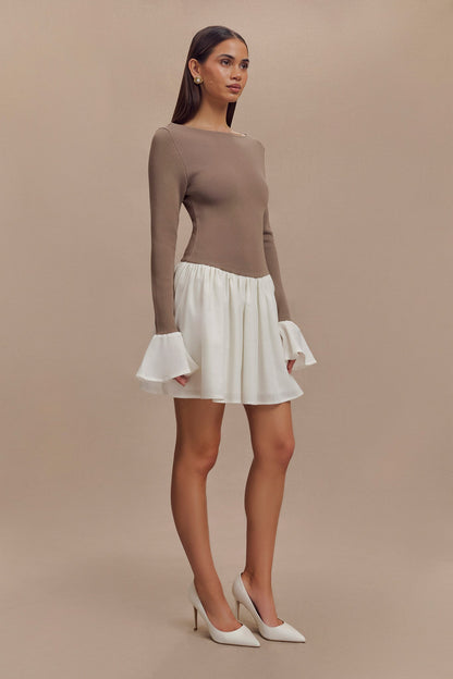 Mini-robe en lin et tricot Sansa - Gris fumé et ivoire