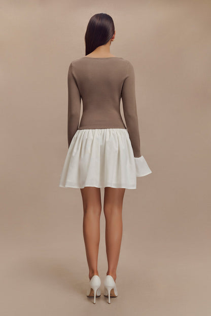 Mini-robe en lin et tricot Sansa - Gris fumé et ivoire