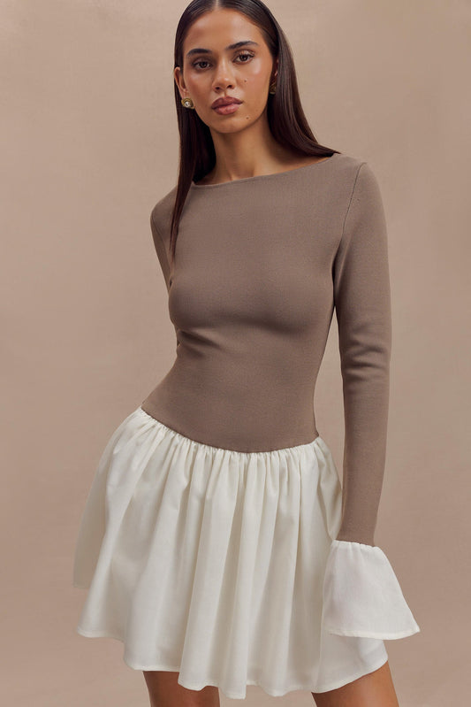 Mini-robe en lin et tricot Sansa - Gris fumé et ivoire