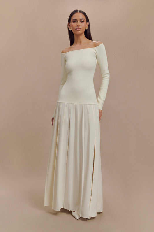 Robe maxi en tricot Presley à épaules dénudées - Ivoire