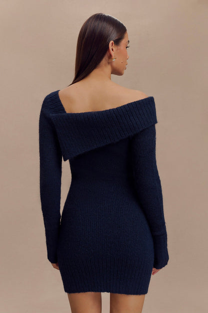 Mini-robe en tricot asymétrique Stephanie - Bleu marine foncé